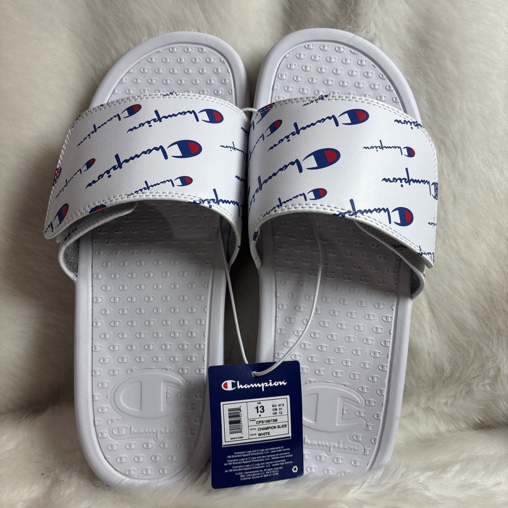 NWT Champion Logo White Slides Men's SIZE 13, Women's SIZE 15 Summer Shoe NEW